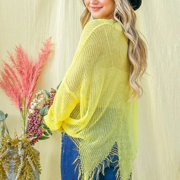 And The Why Distressed Mesh V Neck Spring Sweater Cover Up - Picture 6 of 9
